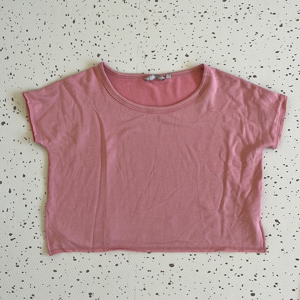 💘 ATHLETA - SOFT PINK UNWIND CROP SHORT SLEEVE SWEATSHIRT OVERSIZED TOP